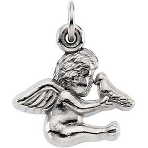 14K Gold Angel w/Dove Pendant White