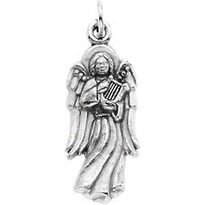 14K Gold Angel w/Harp Pendant White