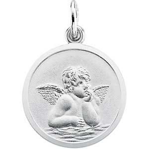 14K Gold Angel Medal White 18.0 mm