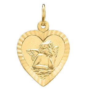 14K Gold Heart Angel Pendant