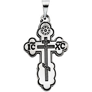 14KW Byzantine Cross Pendant White w/black inlay