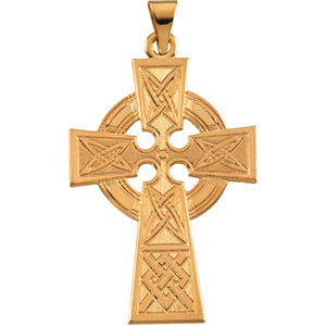 14K Gold Celtic Cross Pendant 38x22 mm