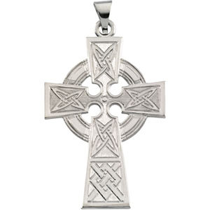 14K Gold Celtic Cross Pendant White 33x23 mm