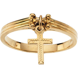 14K Gold Cross Dangle Ring