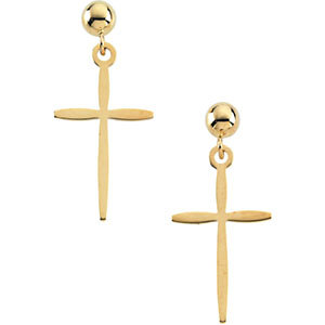 14K gold cross earrings w/ball