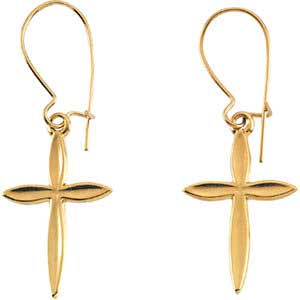 14K Gold Cross Earrings 18x13 mm