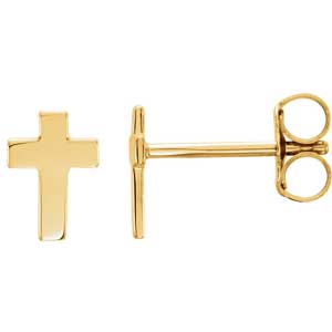 14K Gold Cross Earrings Side 10x6 mm