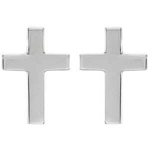 14K Gold Cross Earrings White 10x6 mm