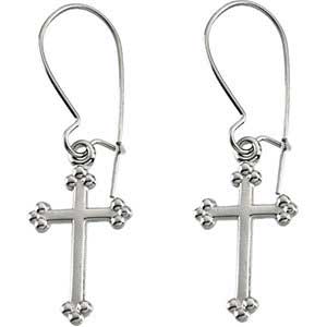 14K Gold Cross Earrings White 14x9 mm