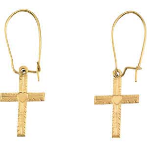 14K gold cross heart earrings