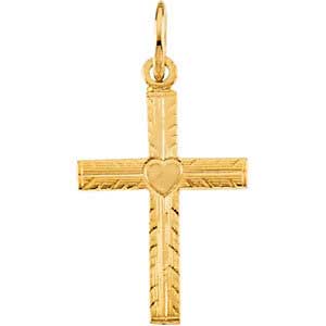 14K gold cross heart pendant