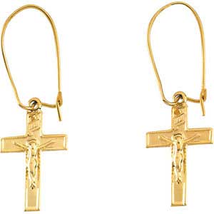 14K Gold Crucifix Earrings