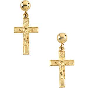14K Gold Crucifix Earrings w/Ball