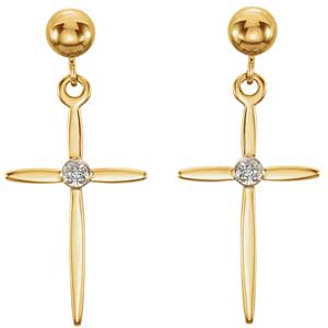 14K Gold Diamond Cross Earrings 0.01 ctw