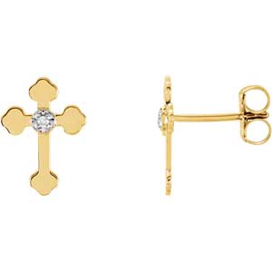 Diamond Cross Earrings Side 11x8 mm