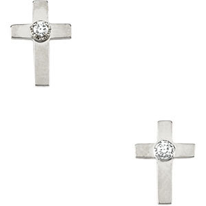 14K Gold Diamond Cross Earrings White 0.04 ctw