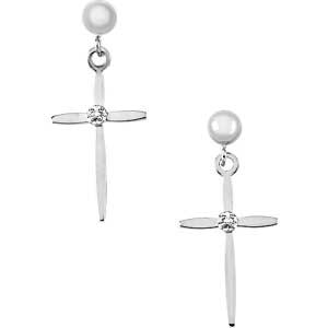 14K Gold Diamond Cross Earrings White 0.01 ctw