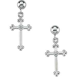 14K Gold Diamond Cross Earrings White 0.01 ctw