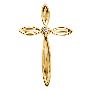 14K Diamond Cross Pendant 0.01 ctw