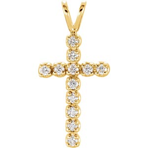 14K Diamond Cross Pendant 1/8 ctw