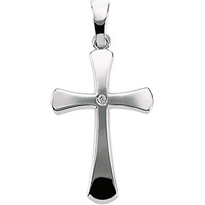 14K Diamond Cross Pendant White 0.005 ctw