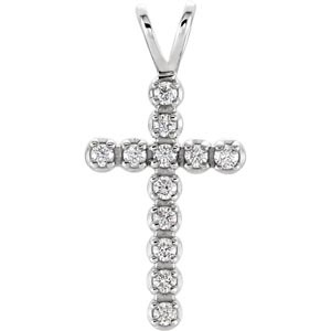 14K Diamond Cross Pendant White 1/8 ctw