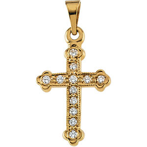 14K Diamond Cross Pendant 1/8 ctw