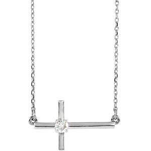 14K White Gold Sideways Cross Necklace 1/10 ctw