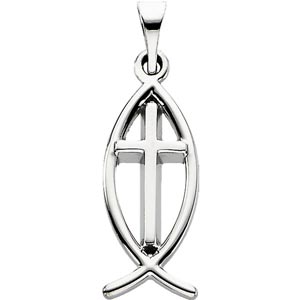 14K Gold Fish with Cross Pendant White