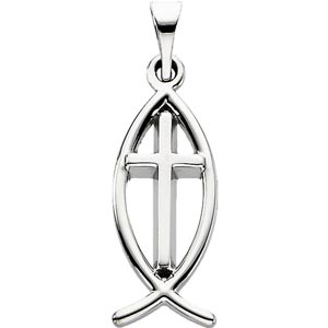 14K Gold Fish with Cross Pendant White