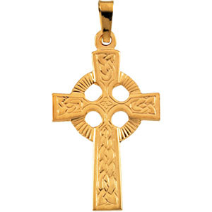 14K Gold Celtic Cross Pendant 24x16 mm