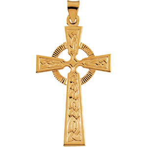14K Gold Celtic Cross Pendant 40x25 mm