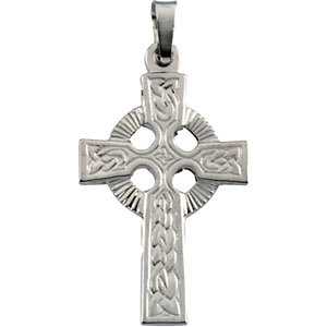 14K Gold Celtic Cross Pendant White 24x16 mm