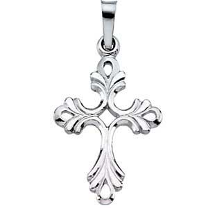 14K Gold Cross Pendant White 19.5x15 mm