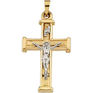 14KTT Crucifix Pendant Hollow 25x18 mm