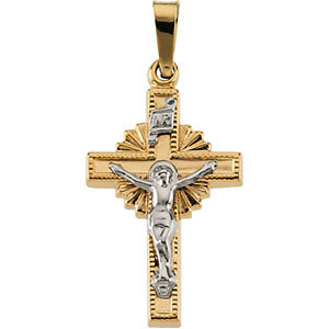 14KTT Crucifix Pendant Hollow 19x13 mm