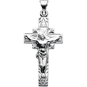 14K Gold Crucifix Pendant White 29x16.5 mm