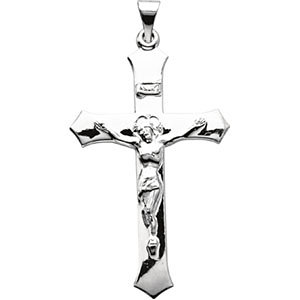 14K Gold Crucifix Pendant White 39x25.5 mm