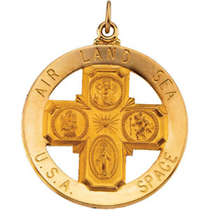 14K gold Four Way Medal Air, Land, Sea, and Space