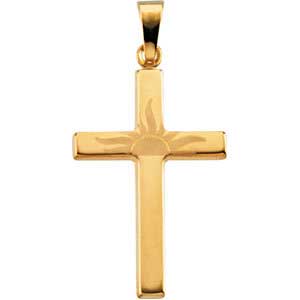 14K Gold Sunrise Cross Pendant Hollow