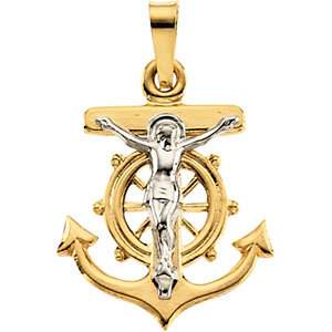 14K Gold Mariners Crucifix Pendant 15x16 mm