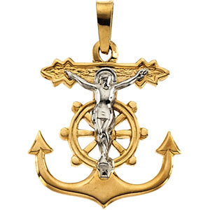 14K Gold Mariners Crucifix Pendant 17x19 mm