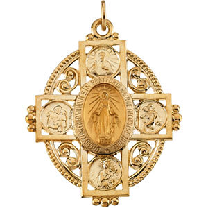 14K Gold Miraculous Medal 35x28 mm