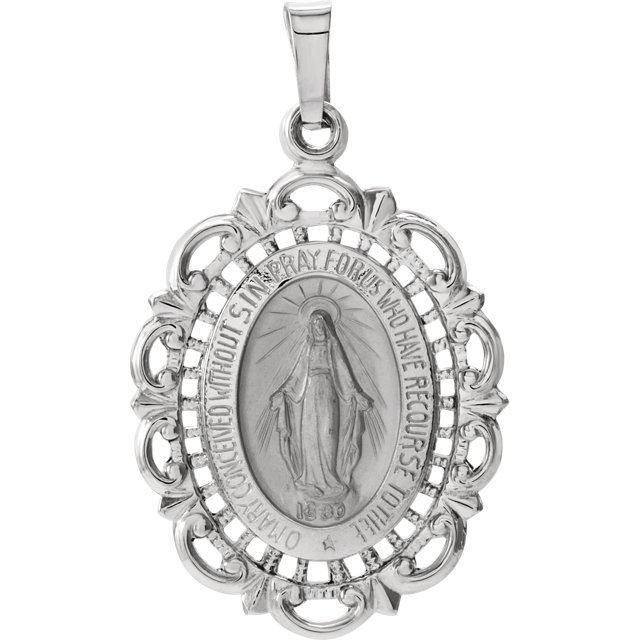 14K Gold Miraculous Medal White 22x15.5 mm