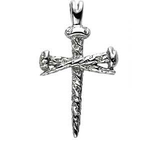 14K Gold Nail Cross Pendant White