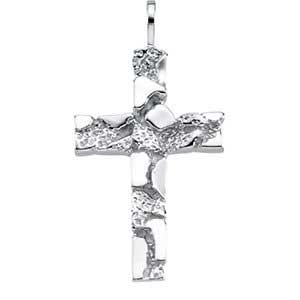 14K Gold Nugget Cross Pendant White 27x18 mm