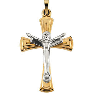 14K Gold Risen Christ Crucifix Pendant Hollow