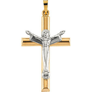 14K Gold Risen Christ Crucifix Pendant Hollow 24.75x17 mm
