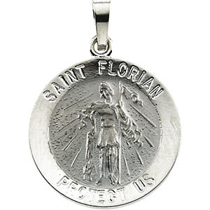 14K Gold St Florian Medal White Round