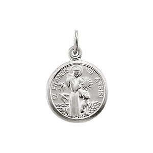 14K Gold St Francis of Assisi Medal White